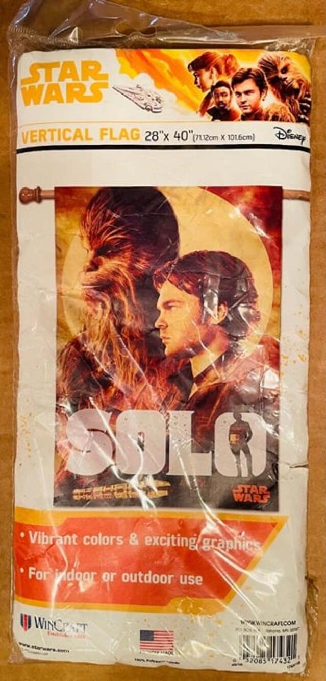 NEW/SEALED WinCraft Star Wars Solo 28'' x 40" Single Sided Vertical Banner Flag